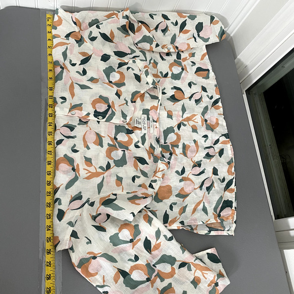 Rachel Zoe Womens Linen Button Up Top Size 1X Roll Tab Sleeves Artsy Office Boho - Picture 7 of 9